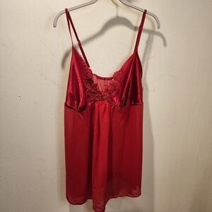 GEORGE Red Satin Lace Chemise Size 2x (18/20)